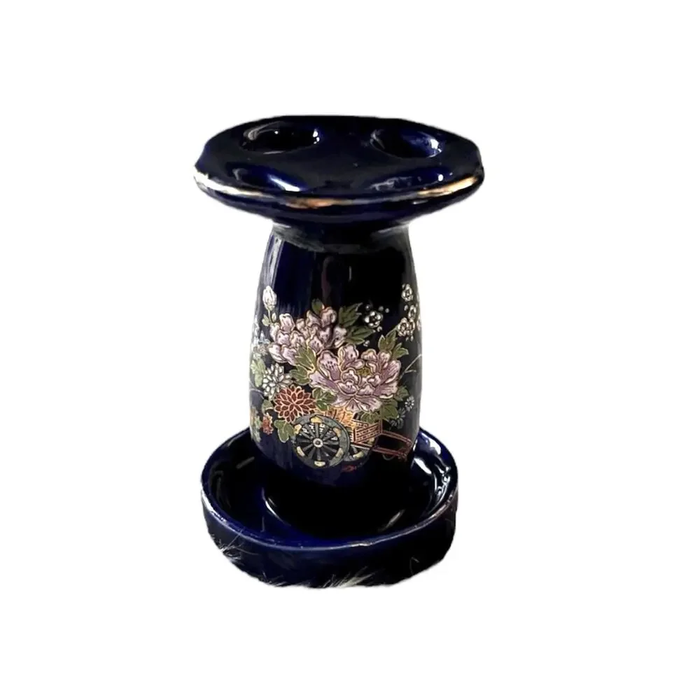 Vintage Kutani Japanese porcelain cobalt blue cloisonne toothbrush holder